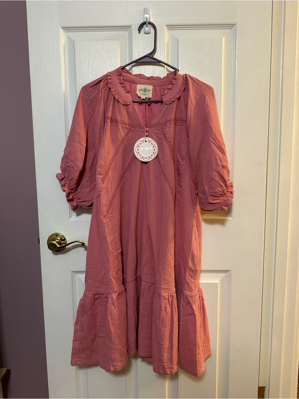 Umgee Large NWT Dusty Rose Ruffle-Trim Dress